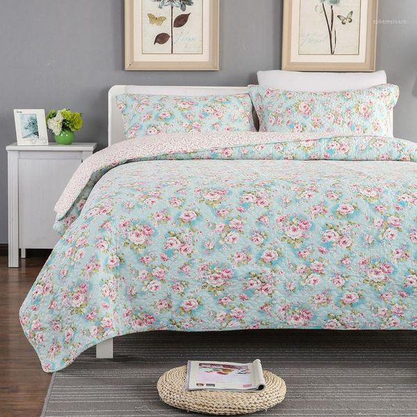 

100%cotton pastoral floral stitching king 3pcs set quilt air condition summer thin comforter bed cover bedspread sheet blanket1