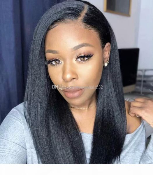 

yaki straight lace front human hair wigs bleached knots brazilian remy hair wig glueless with baby hair 130% density, Black;brown