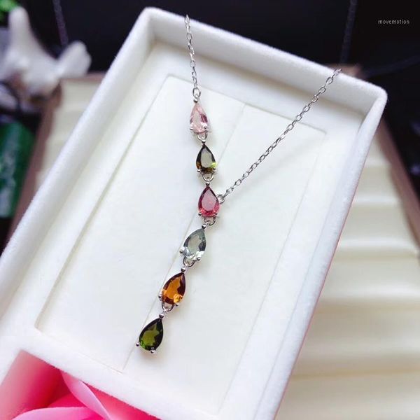 

colife jewelry 925 silver tourmaline necklace for office woman 6 pieces natural tourmaline simple silver gemstone necklace1