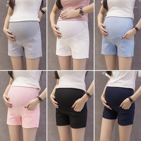 

maternity bottoms short pants pregnancy shorts 2021 summer loose high waist elastic pregnant women belly pants1, White