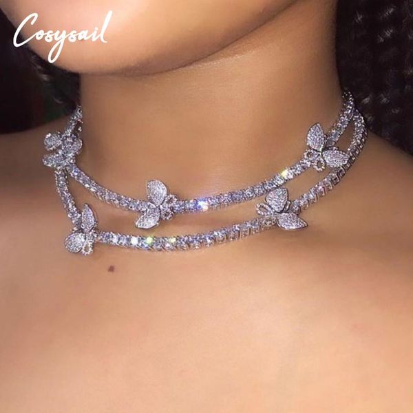 

cosysail cute bling bling crystal butterfly choker necklace for women girl rhinestone animals pendant necklace statement jewelry, Silver