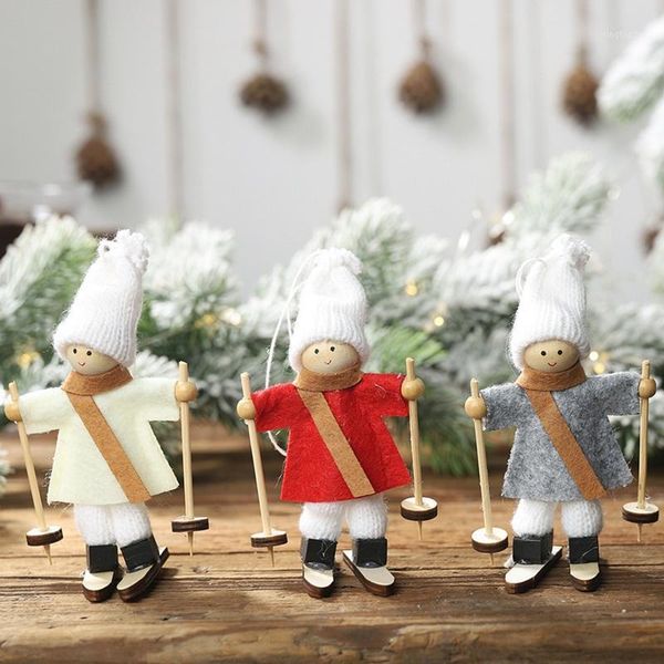 

christmas decorations skiing wooden doll decores pendants decorative hanging figurine ornaments holiday gift droppingship1
