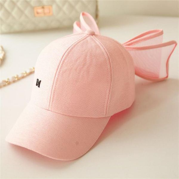 

new fashion korea lovely hats black pink white colors cotton mesh mark bow caps for women girls big bowknot baseball cap h wmtbeg, Black;white