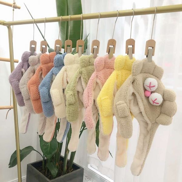 

winter pure autumn color plush children's warm korean cartoon clown baby bib versatile boys and girls one hat, Red;brown