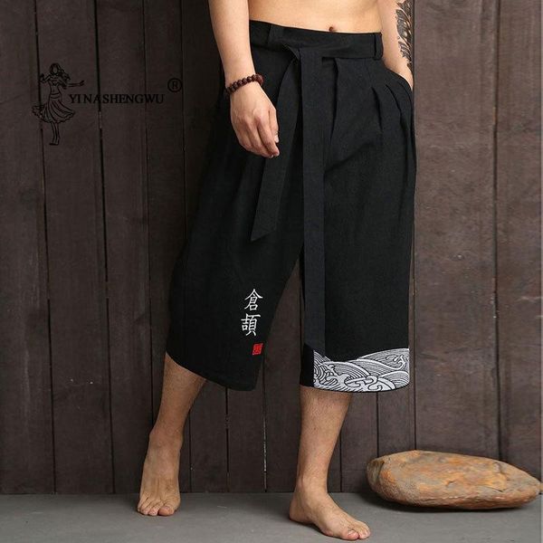 

japanese kimono traditional pants men asian clothing bath pant casual loose male yukata japan style trousers linen cropped pants, Red
