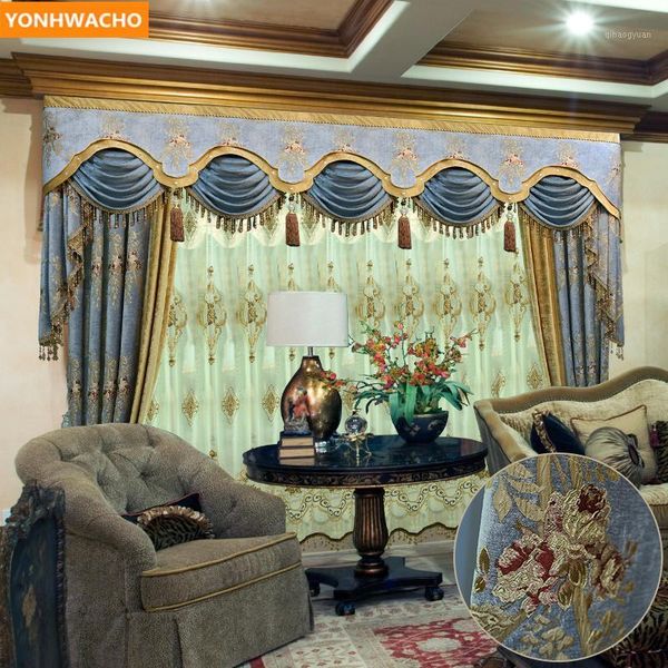 

custom curtains chenille jacquard atmosphere upscale super high villa american cloth blackout curtain tulle valance drapes n8041