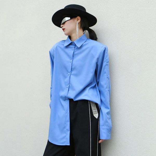 

women's blouses & shirts women blue vent split temperament blouse lapel long sleeve loose fit shirt fashion tide spring autumn 2021 t20, White