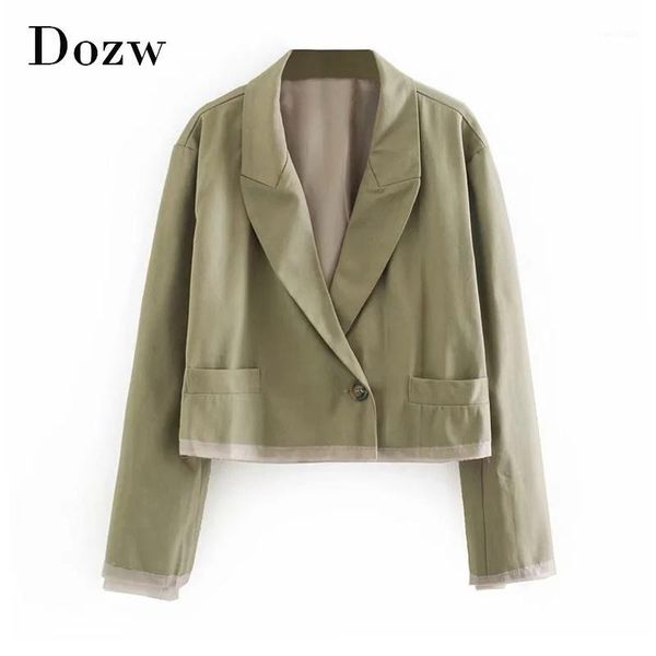 

fashion army green color short blazer women patchwork long sleeve work wear blazers lady pocket single button coat1, White;black