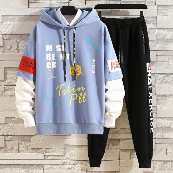 

new casual men's suit fashion casual sportswear sportswear hoodie hooded sweatshirt + pants pullover two piece set1, Gray