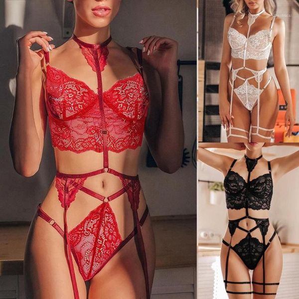 

3pcs/set s-3xl plus size women lingerie babydoll lace underwear bra panties garter set nightwear bra sets garter1, Red;black