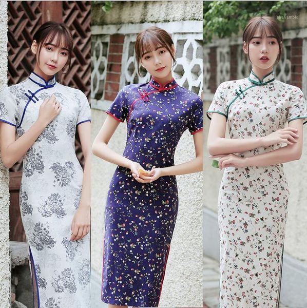 

chinese japanese korean vietnamese vintage printed sweet girl qipao fashion handmade button cheongsam novelty asian formal dress1, Red