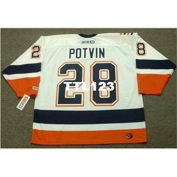 

421 #28 felix potvin new york islanders 1999 ccm hockey jersey or custom any name or number retro jersey, Black