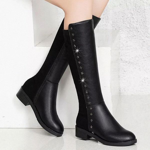 

2020 new fashion long boots children's autumn and winter low-heeled women's high-boots ladies thick-heeled knight #by5t, Black