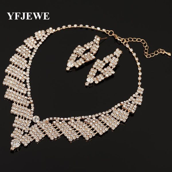 

yfjewe fashion rhinestone african jewelry sets silver plated crystal necklace earrings for women wedding bridal bridesmaid n060