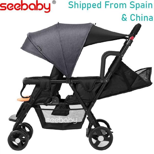 

strollers# seebaby twin baby stroller big small two-child double 4 wheel folding lightweight front and back can sit lie1