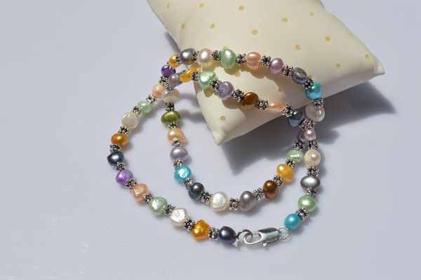 

chokers multicolor baroque freshwater pearl necklace handmade tible silvers beads fashion jewelry charming women girls gift, Golden;silver