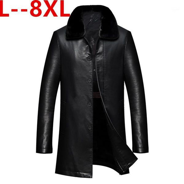 

big 8xl 6xl 5xl 4xl brand winter thick leather garment casual flocking leather jacket men's clothing jacket men1, Black