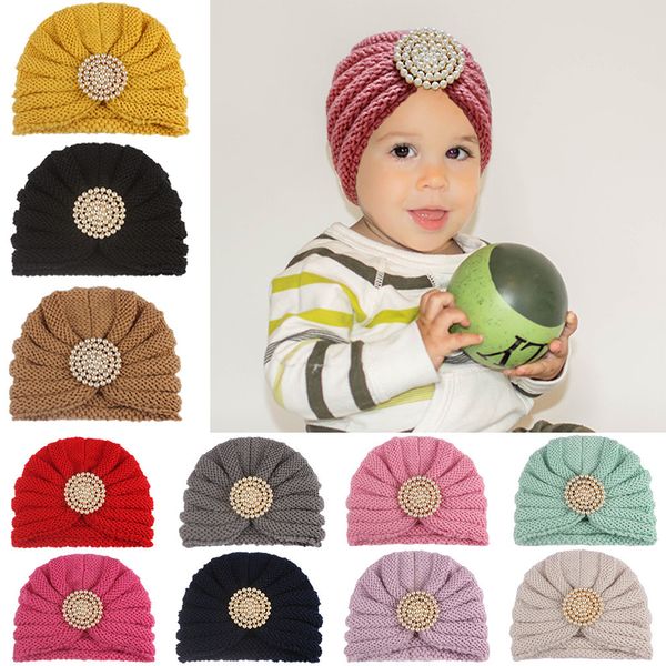 

children's wool hat fashionable warm baby knitted pullover cap sticking drill combination new style, Yellow