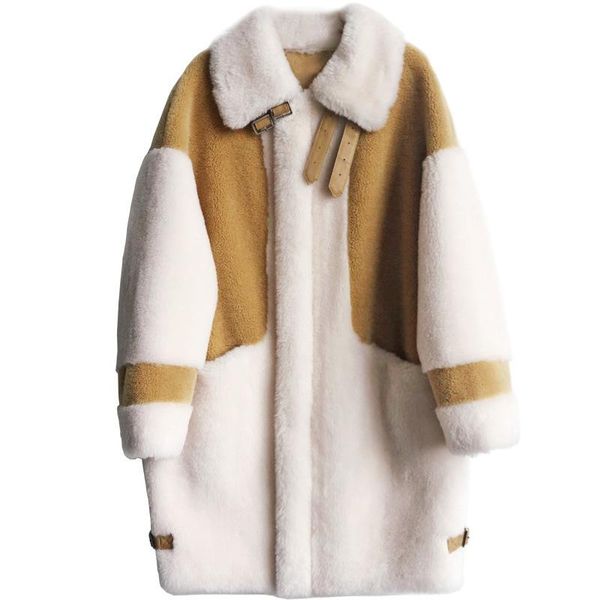 

women's fur & faux autumn and winter british style fashionable retro lazy stitching contrast one lamb wool all-match female, Black