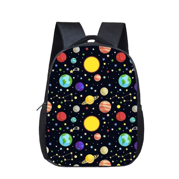 

cartoon planet print 12inch school bags for little kids boys girls book bag cool galaxy backpacks small children bookbag mochila y0125