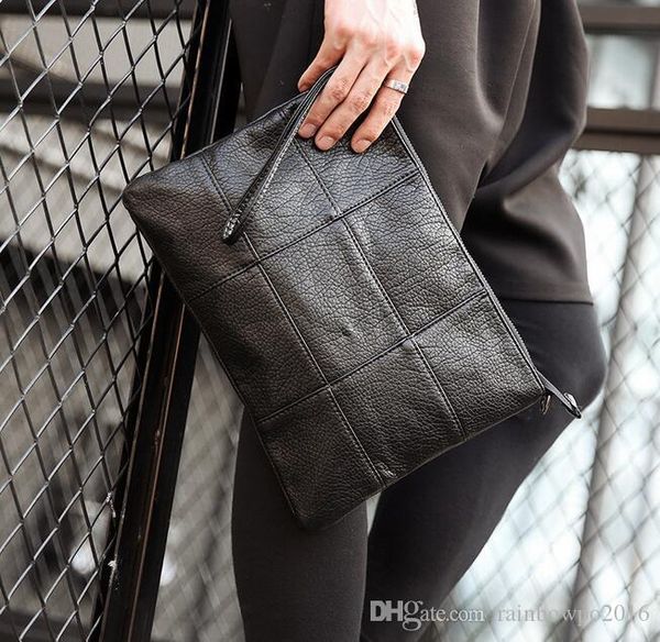 

original super soft bag leather factory direct brand trend men package pressure plaid washed leather mens hand bag large envelope bag man