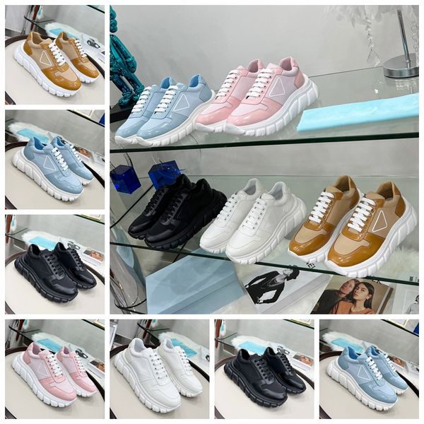 

[with box] 2022 new quality luxury women designer shoes white leather calfskin sneakers women platform sneaker blue grey designers trainers, Black