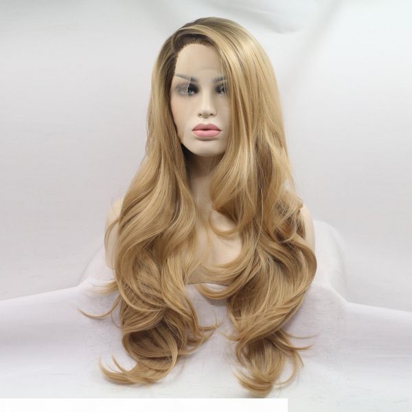 

fashion nature straight body wave hair fluffy sweet lace young women show the temperament wig heat synthic wigs wholesale, Black