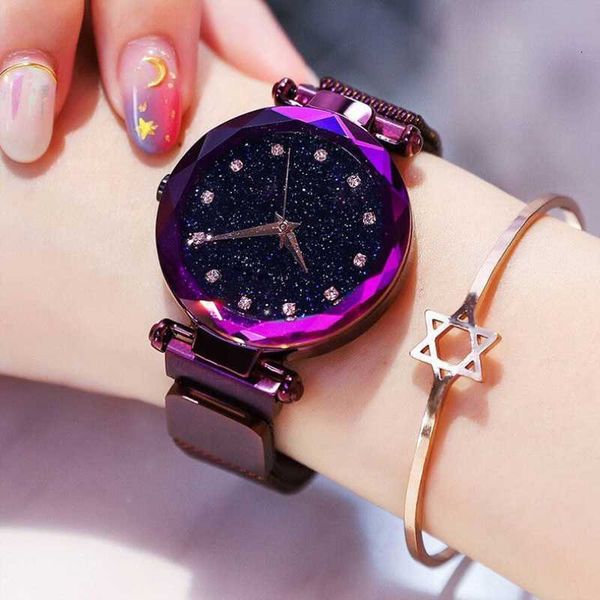 

brand starry sky wrist watch for women rose gold mesh magnetic band quartz wristwatch gradient ladies watch relogio feminino, Slivery;brown