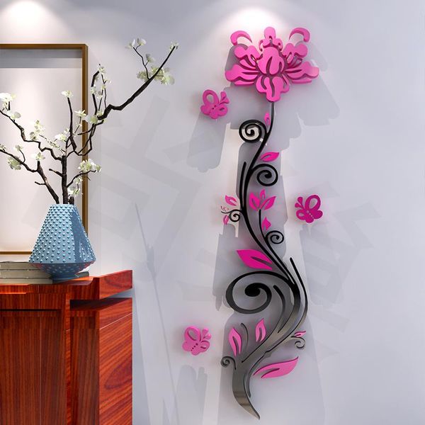 

rose flower acrylic three-dimensional wall stickers modern brief tv background vertical 3d mirror sticker muraux