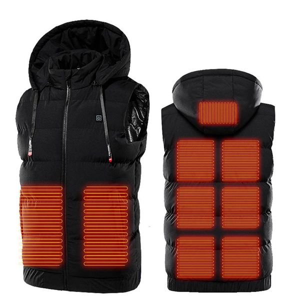 

9 places usb electric heated vest jacket men women heating thermal clothing hunting vest winter jacket men coat veste, Black;white