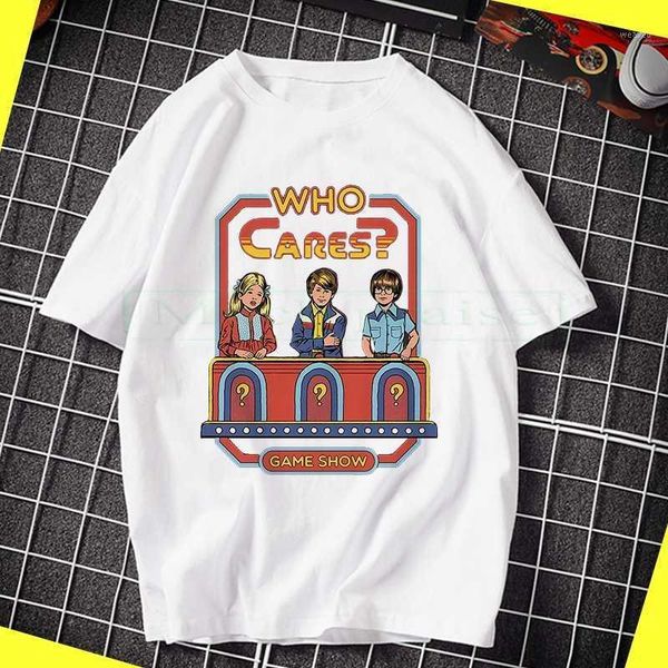 

new who the f cares steven rhode logo t shirt game show cool funny t-shirt men tees1, White;black