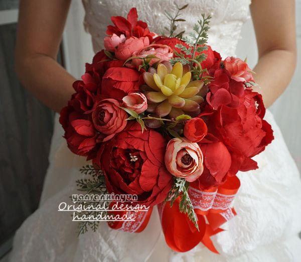 

bridal wedding букет для моделирования красный пион невеста, холдинг цветок свадьба фото роза свадьба невеста, держа букет аксессуары 23см *