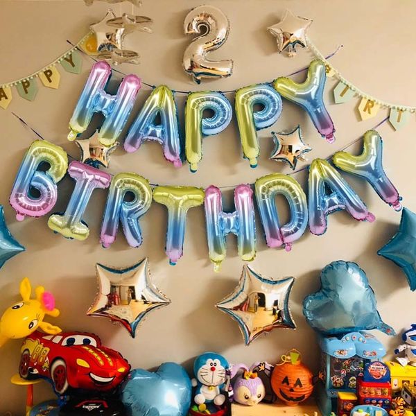 13 pcs / conjunto feliz aniversário letras balloons arco-íris gradiente alfabe alfabe balão para bebê chuveiro crianças festa de aniversário balão decoração y0107