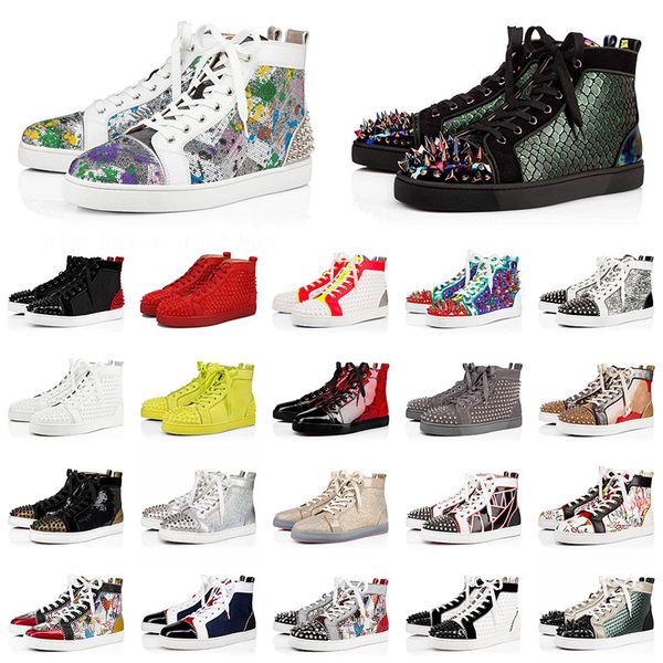 

wholesale 2021 new red bottoms luxury sport casual shoes mens womens us 13 studded spike leather sneakers platform designer falt trainers, Black