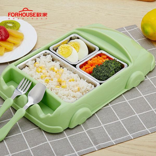 

ребенок 304 из нержавеющей стали ланч-коробка симпатичная машина bento box пищевая контейнер fda для детей с вилкой и ложкой wmtztx