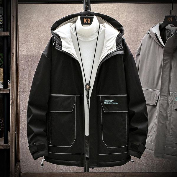 

men's winter jacket men 2020 cotton padded jacket casual waterproor coat windbreaker hooded warm parka puffer jackets for men, Black