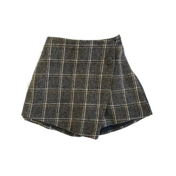 

autumn girls elastic waist plaid side shorts culottes height9 yards, Black;white