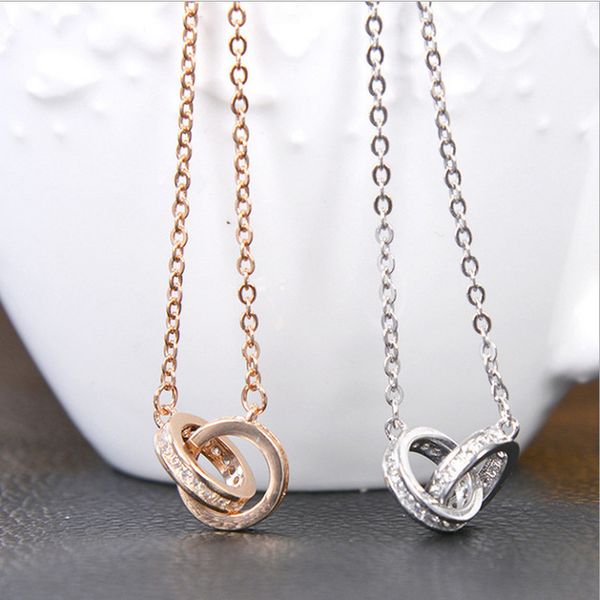 

серебряная личности подвесной цепочка с цирконом двойной кольцевой круг, Silver