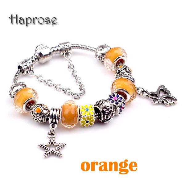 

charm bracelets sell european style silver plated crystal star butterfly bracelet for women murano glass beads diy jewelry, Golden;silver