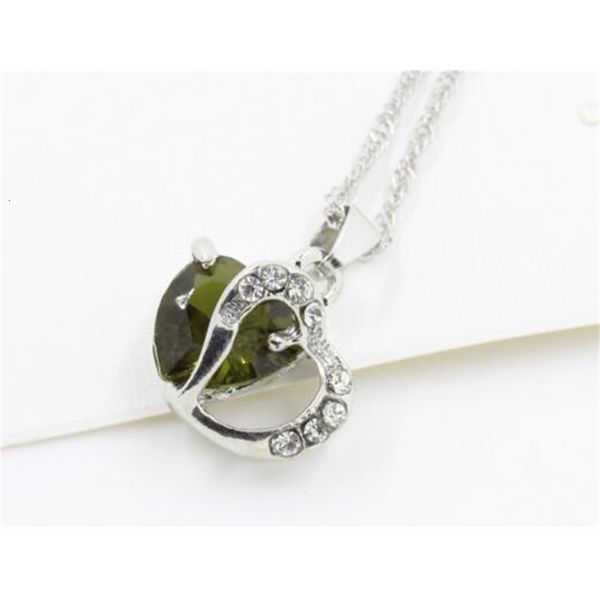 

fashion heart crystal rhinestone silver chain pendant women necklace jewelry 10 color length 17.7\oki7