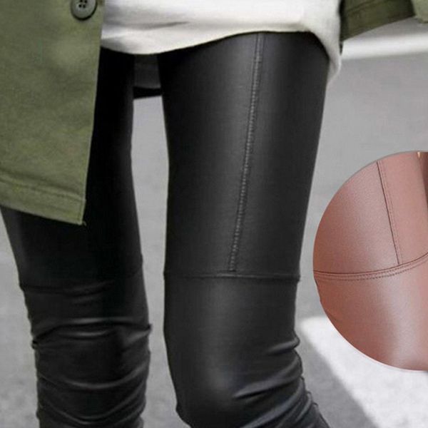 

stretch fit black summer pu leather shaper high waist leggings pants for women autumn winter elastic trousers#25
