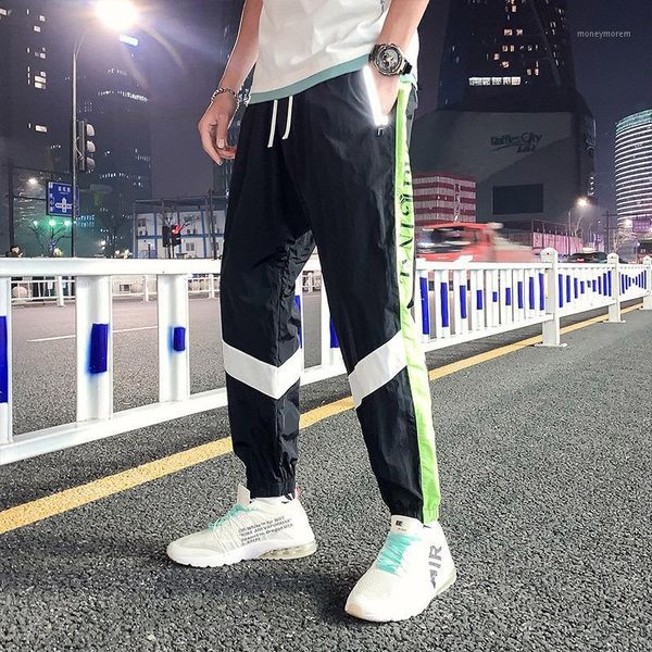 

men's pants fashion hip hop streetwear joggers men casual cargo trousers high street elastic waist harem men's printed letter over, Black