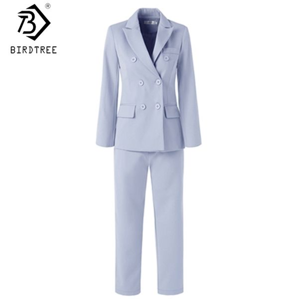 

double breasted formal women suits 2020 autumn 2 pcs set split blazers+cropped pants good quality solid notched sets s08708k q1215 q1217, White