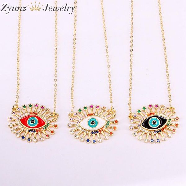 

pendant necklaces 10pcs, 2021 jewelry enamel eye gold color statement colorful cz women party, Silver