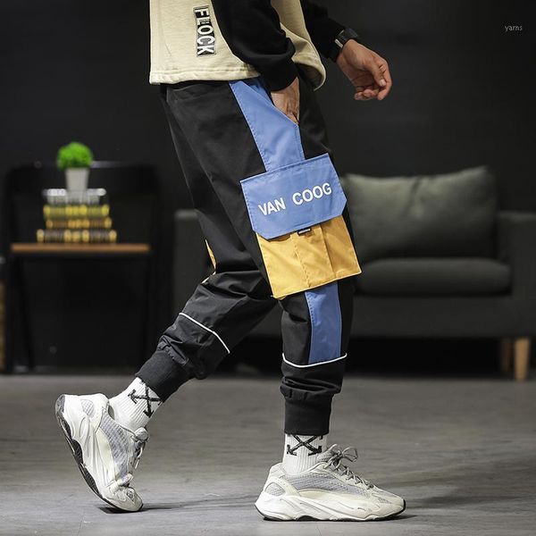 

spring men splice color cargo pants male streetwear hip hop loose casual harem trousers pantalon hombre jogger pants sweatpants1, Black