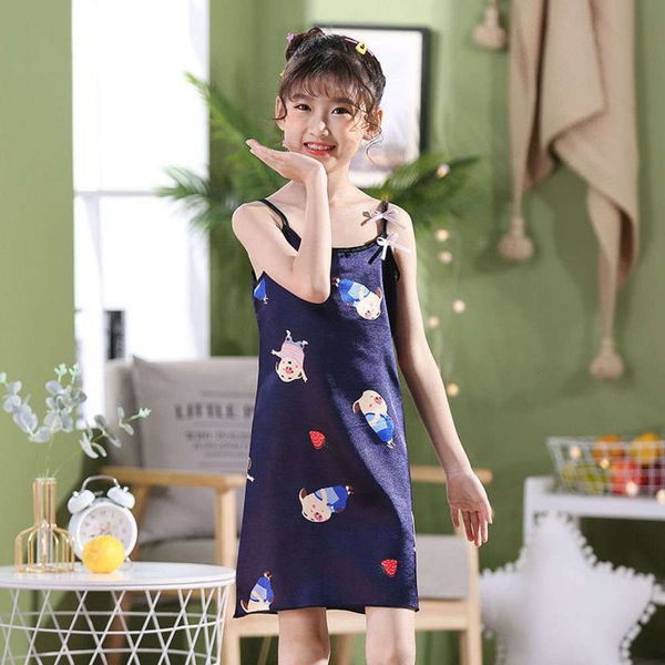 

suspender skirt cute cartoon silk nightdrs girl's sweet children's summer home cloth v354, Blue;red
