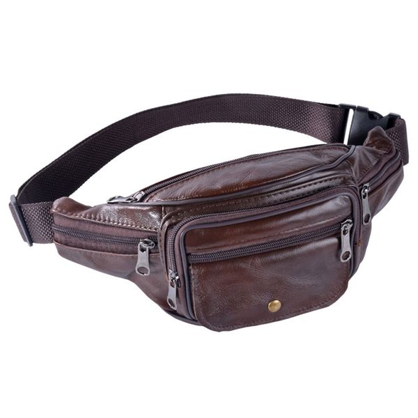 

men geniune leather waist bags fanny packs retro belt cell phone purse for male fashion travel pouch 201130