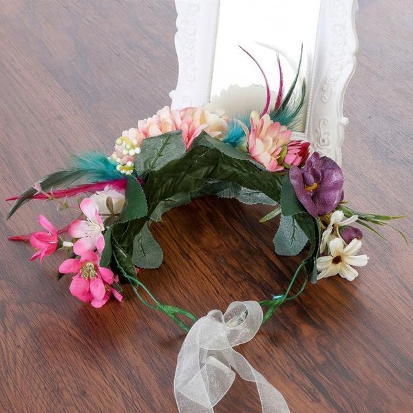 

haimeikang bridal headwear for women feather flower wreath headband big floral hair band wedding party crown hair acc jllroi