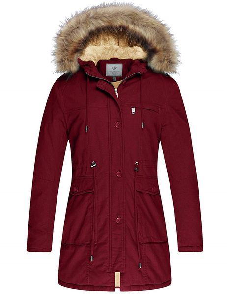 

women's winter coat fleece cotton military parka fur hooded jacket c1204, Black