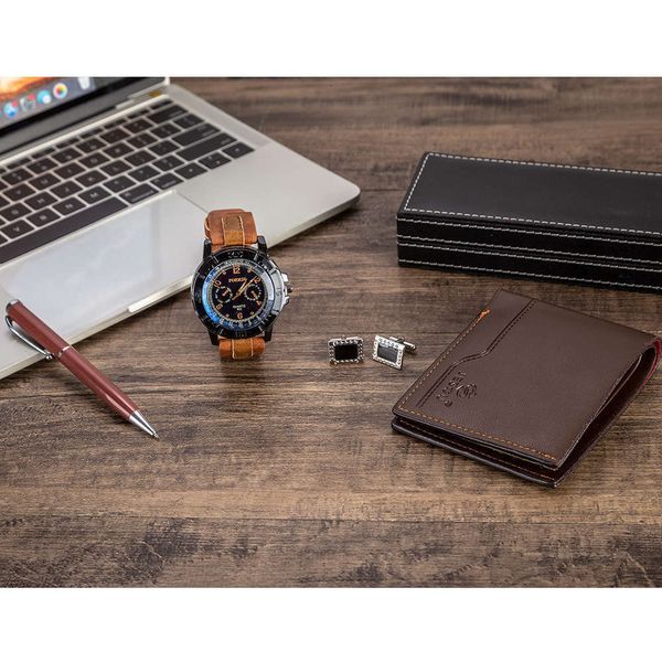 

wallet + watch men's gift exquisite packaging cuff link pen creative combination set 2c35, Slivery;brown